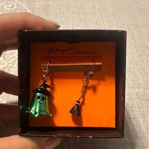 Betsy Johnson Halloween witch and broomstick dangle earrings